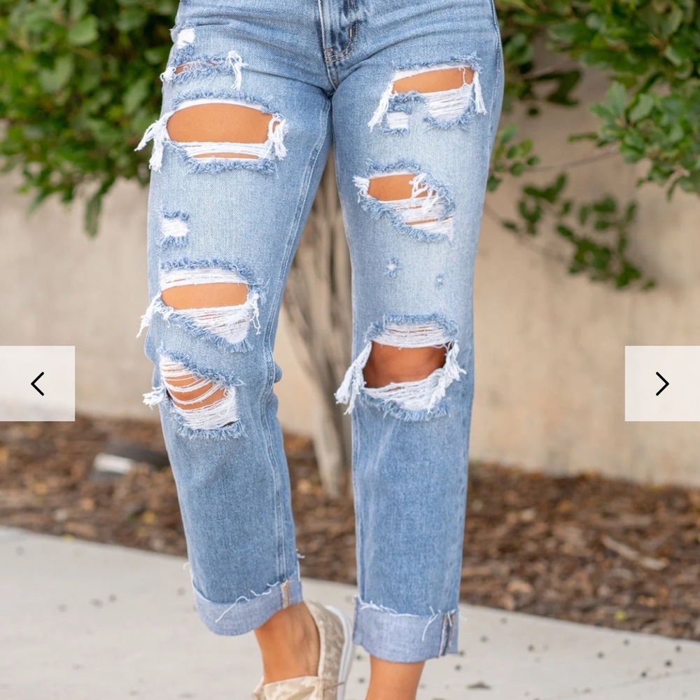 KanCan Blue Boyfriend Jeans with Distressed Details